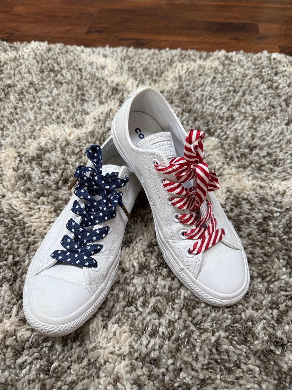 Converse Women's Low-Top All Leather Sneakers with Patriotic Star & Stripe Laces